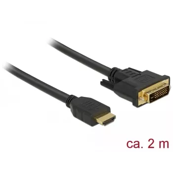 DeLOCK - cable de vídeo - HDMI / DVI - DVI-D (M) a HDMI (M) - 2,0 m - triple aislamiento - negro - tornillos moleteados (85654)