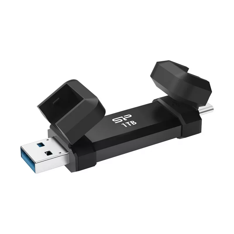Memoria USB Silicon Power DS72 1 TB, USB 3.2 Gen 2 Type-A / Type-C, carcasa de aluminio y goma, negro