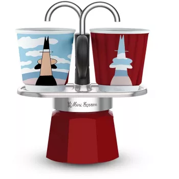 Cafetera italiana de cocina BIALETTI MINI EXPRESS Magritte rojo – modelo 0001406, pequeña cafetera exprés de cocina