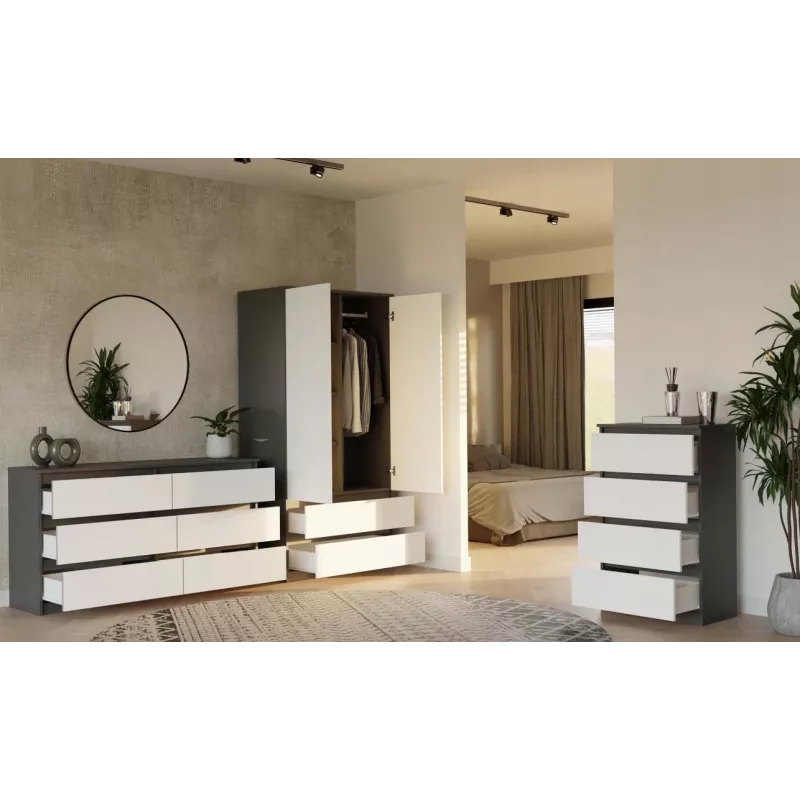 Armario top e shop MALWA SS-90, 90×180×50 cm, marco antracita, puertas batientes blancas, 2 cajones, laminado 16 mm
