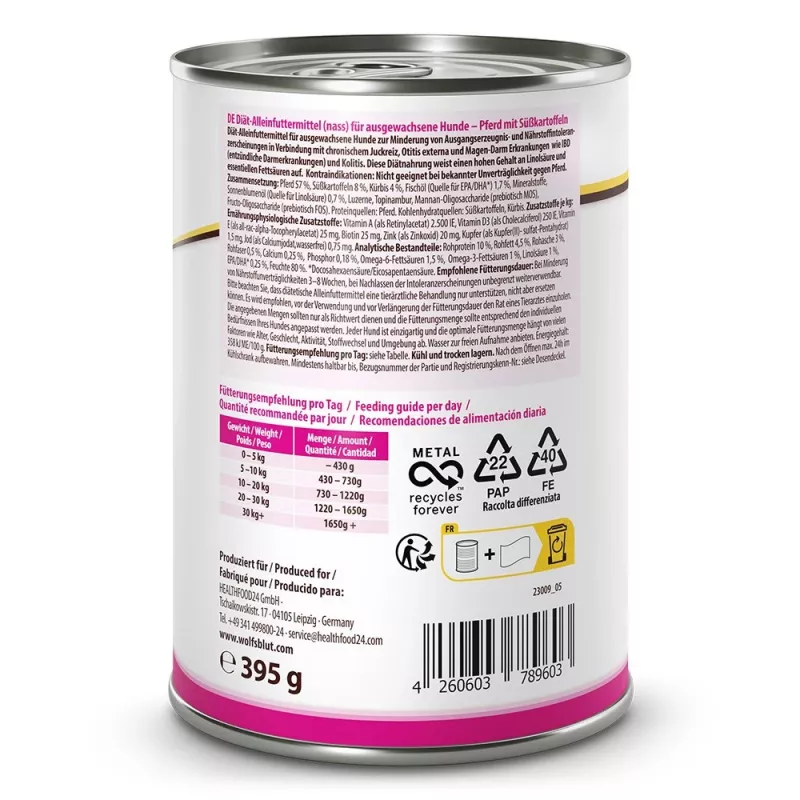 Wolfsblut VetLine Hypoallergenic comida húmeda para perros con caballo, 395 g