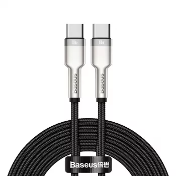 Cable USB‑C a USB‑C Baseus Cafule Metal — 2 m, 100W de potencia de carga, USB 2.0 (480 Mbit/s), contactos galvanizados, negro