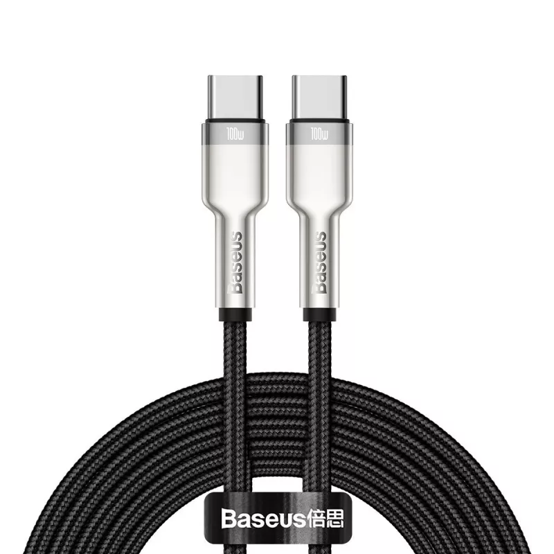 Cable USB‑C a USB‑C Baseus Cafule Metal — 2 m, 100W de potencia de carga, USB 2.0 (480 Mbit/s), contactos galvanizados, negro