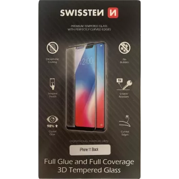 Protector de pantalla SWISSTEN 3D Full Glue Glass para iPhone 11, negro