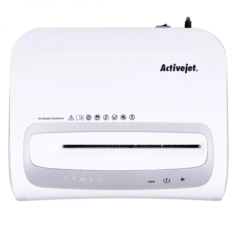 Destructora de papel ActiveJet ASH-1602M, P-5, 28 l, corte 2x14 mm, blanca