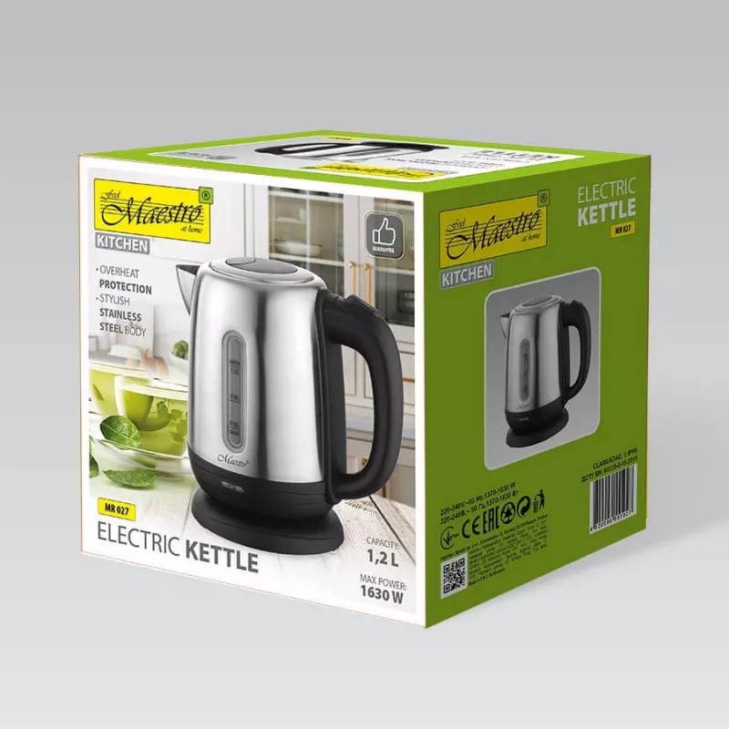 Hervidor de agua eléctrico Maestro MR-027 1,2 L 1630 W acero inoxidable, filtro antical, indicador de nivel de agua