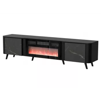 Mueble TV Cama Meble Volare 200 x 39 x 49 cm, negro/san sebastian con chimenea