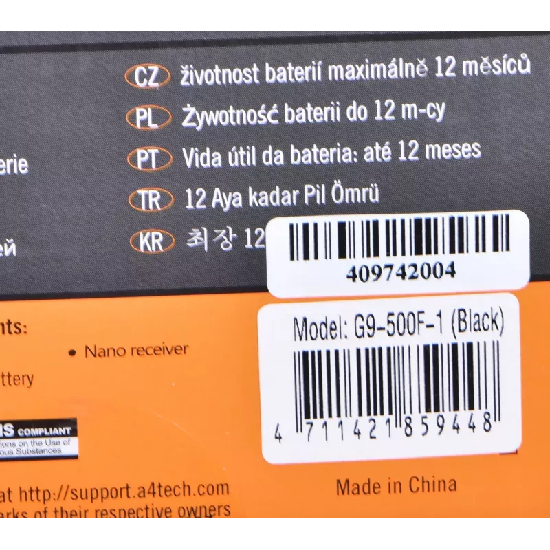 Ratón inalámbrico RF A4Tech G9-500F, para diestros, 1000 DPI, receptor nano 2,4 GHz, alcance 15 m, pila AA
