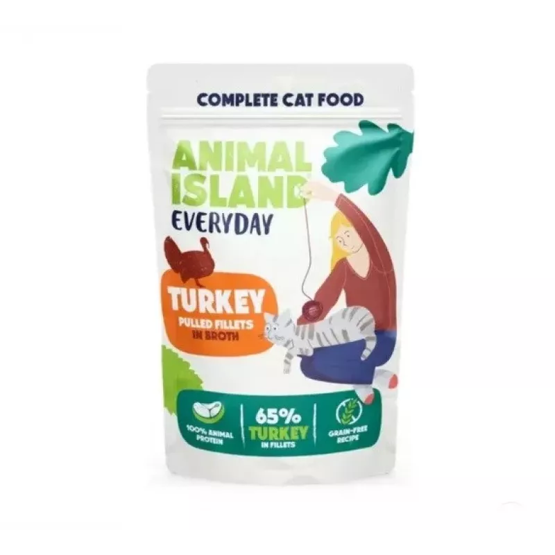 ANIMAL ISLAND pavo en caldo comida para gatos monopaquete 40x85g