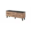 Mueble de TV Cama Meble LOTTA 140 cm — marco roble wotan, superficie de tablero de partículas negra, 1400×400×530 mm