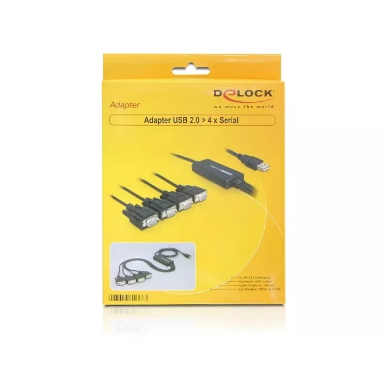 DeLock adaptador USB2.0 > 4 x serie - adaptador serie - USB - RS-232 x 4 (61887)
