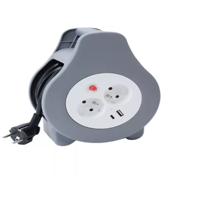 Alargador con carrete MONTIS MT188-10 10 m de cable, 2 tomas de corriente AC, gris