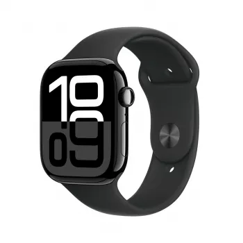 Apple Watch Series 10 GPS 46 mm carcasa de aluminio en Jet Black con correa deportiva negra – M/L
