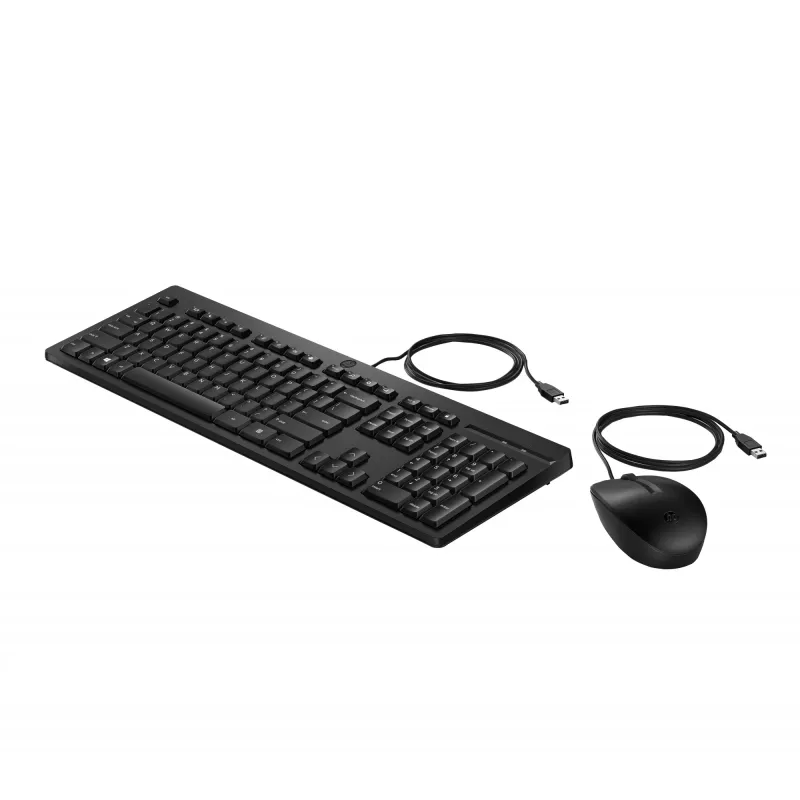 HP 225 G2 Combinación de ratón y teclado USB con cable, tecla Copilot, resistente a salpicaduras – Negra – ESTONIO