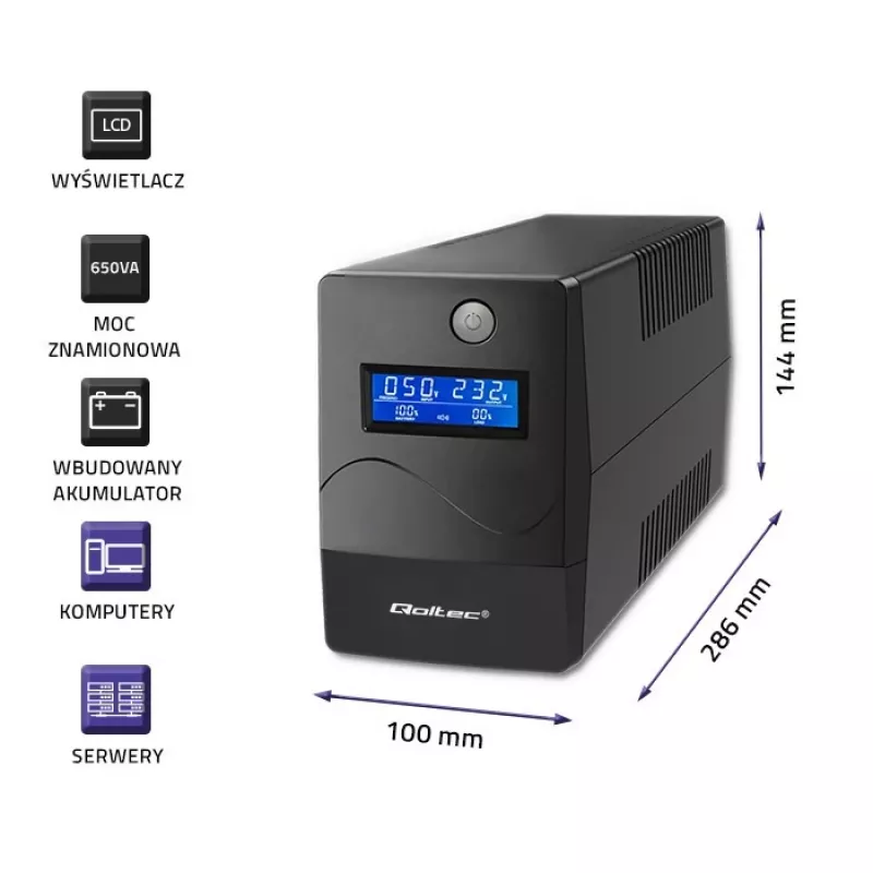 SAI Qoltec Monolith Doble conversión Online 0,65 kVA 360 W 2 tomas de corriente