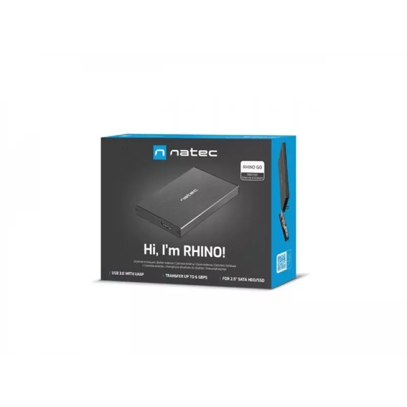 NATEC RHINO GO Carcasa USB 3.0 para HDD/SSD SATA de 2,5'', negro Aluminio