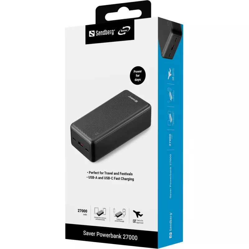Batería externa Sandberg Saver 27000 mAh litio-ion negra