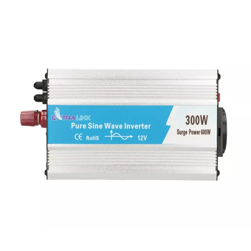 Convertidor de tensión Extralink OPIP-300W 12V 300W onda senoidal pura, carcasa de aluminio, refrigeración activa
