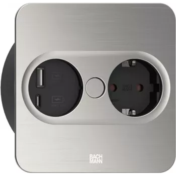 Enchufe tipo F + USB A + USB C Bachmann 946.005 acero inoxidable