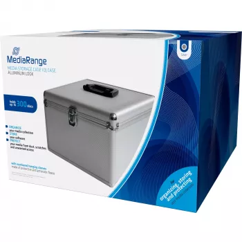 MEDIARANGE BOX76 - caja de almacenamiento - 300 discos - plateado - fleece - plástico - madera - 120 mm - aluminio