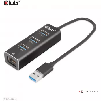 Hub USB CLUB3D USB 3.2 Gen1 Type-A con 3 puertos y Gigabit Ethernet