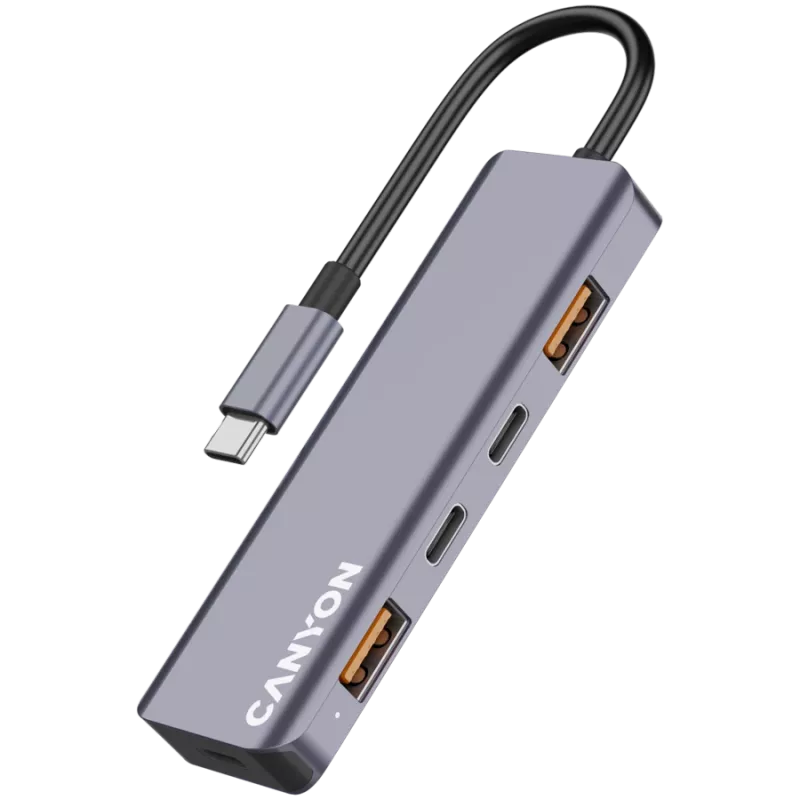 Canyon DS-18 - Hub USB-C - 5 puertos - 1x USB-C 5V DC carga - 2x USB-C - 10 Gbit/s - 2x USB 3.2