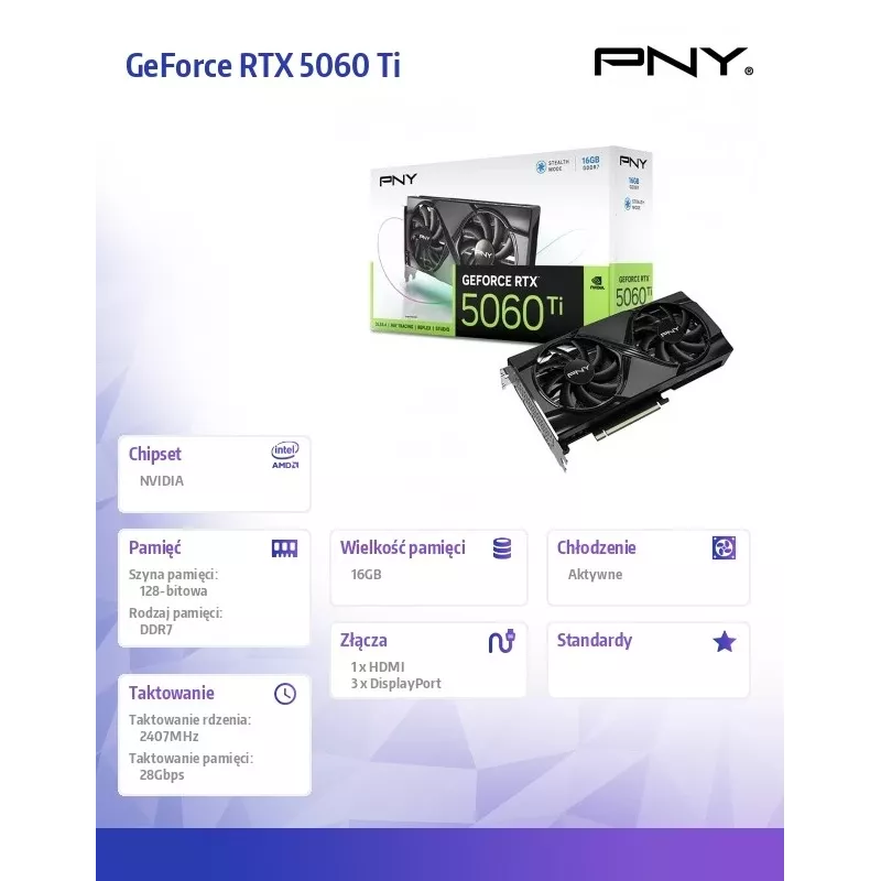 PNY GeForce RTX 5060 Ti 16GB VERTO Dual Fan Tarjeta gráfica (VCG5060T16DFXPB1)