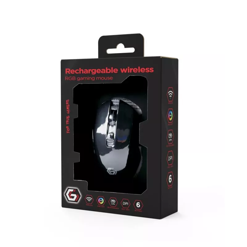 Ratón óptico inalámbrico RF Gembird MUSGW-6BL-02 — para diestros, 3200 DPI, 6 botones, negro, RGB