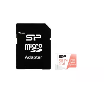 Tarjeta microSDXC Silicon Power Superior 128GB UHS‑I Class 10 U3 V30, 100/80 MB/s, blanco/melocotón