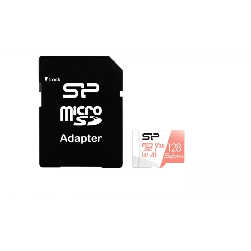 Tarjeta microSDXC Silicon Power Superior 128GB UHS‑I Class 10 U3 V30, 100/80 MB/s, blanco/melocotón
