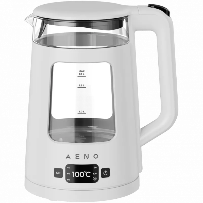 Hervidor de agua AENO EK6: 1850-2200W, 2L, Strix, forma cuadrada, tapa transparente, cristal altamente resistente, iluminación LED, apagado automático, protección contra funcionamiento en seco