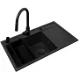 Set de fregadero de cocina PYRAMIS CAMEA 79x50 1B 1D L con grifo monomando IDEA negro EDITION, granito, 79×50×19 cm, 1 cubeta 49×38×19 cm