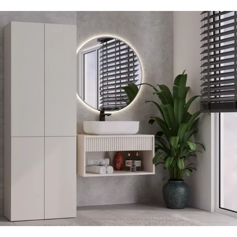 Armario de baño Nel DD 1K cesta color crema puertas largas