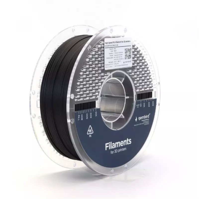 Filamento para impresión 3D Gembird PLA 1,75 mm Negro 1 kg bobina