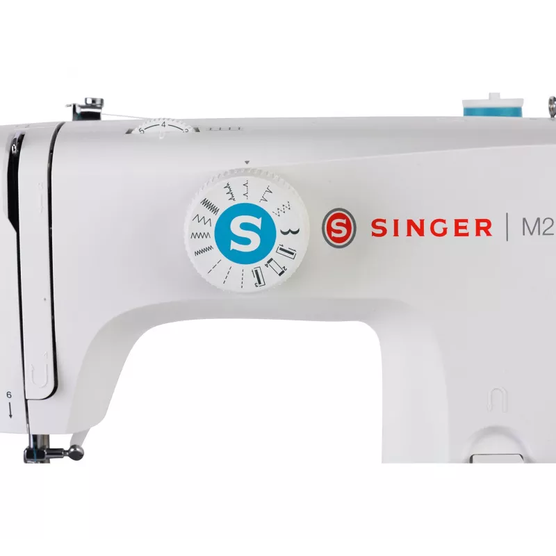 Máquina de coser semiautomática SINGER M2105 – 8 tipos de puntada, ojal en 4 pasos, brazo libre, eléctrica, blanca