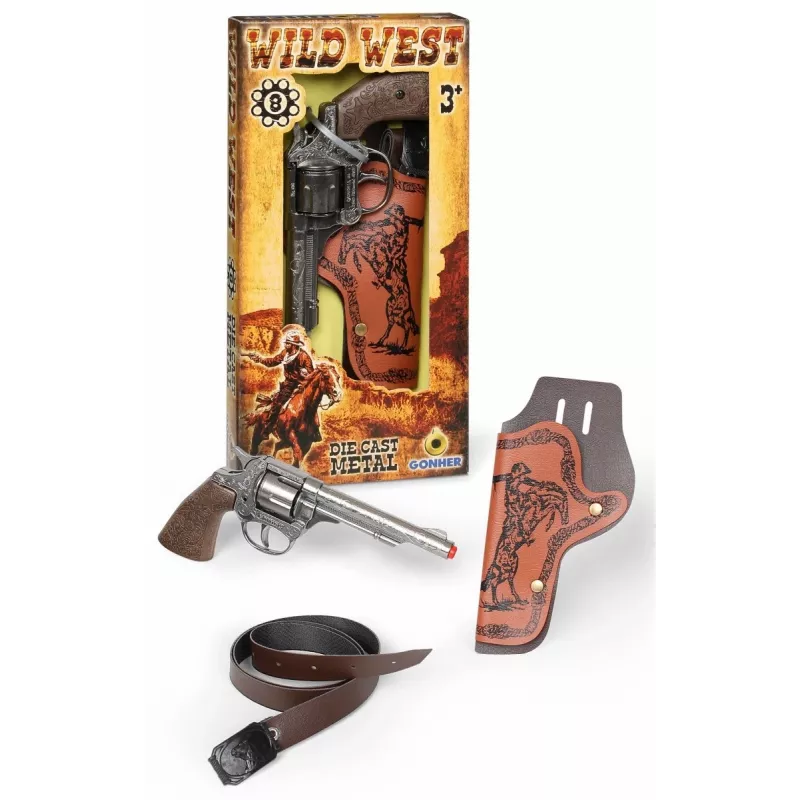 Gonher 201/0 revólver de vaquero de metal para 8 cartuchos con pistolera