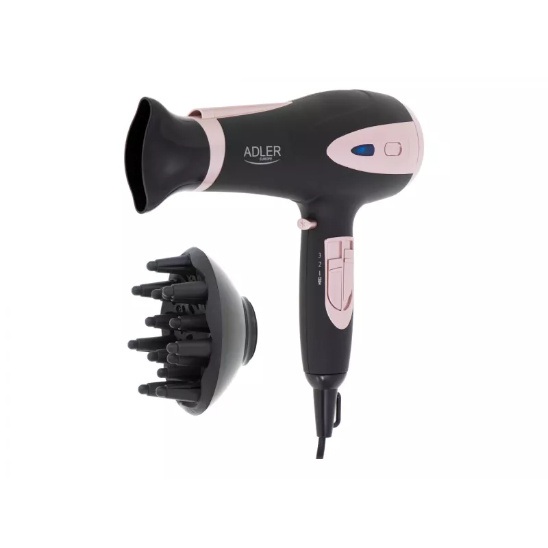 Adler | Secador de pelo | AD 2248b ION | 2200 W | Número de ajustes de temperatura 3 | Función de iones | Boquilla difusora | Negro/rosa
