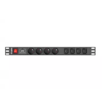 Lanberg PDU-04E04I-0200-BK PDU para rack 1U, 4x tipo E + 4x IEC C13, 16 A, 2 m, negro