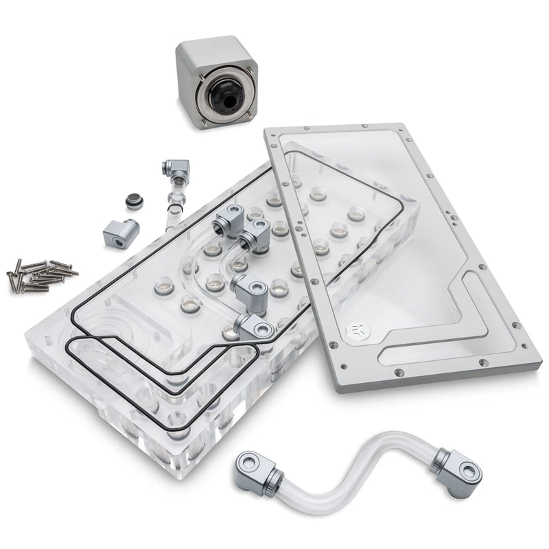 Distroplate ek water blocks EK-QuantumX Loophole D5 PWM plata — placa distribuidora para bomba D5, acabado plateado