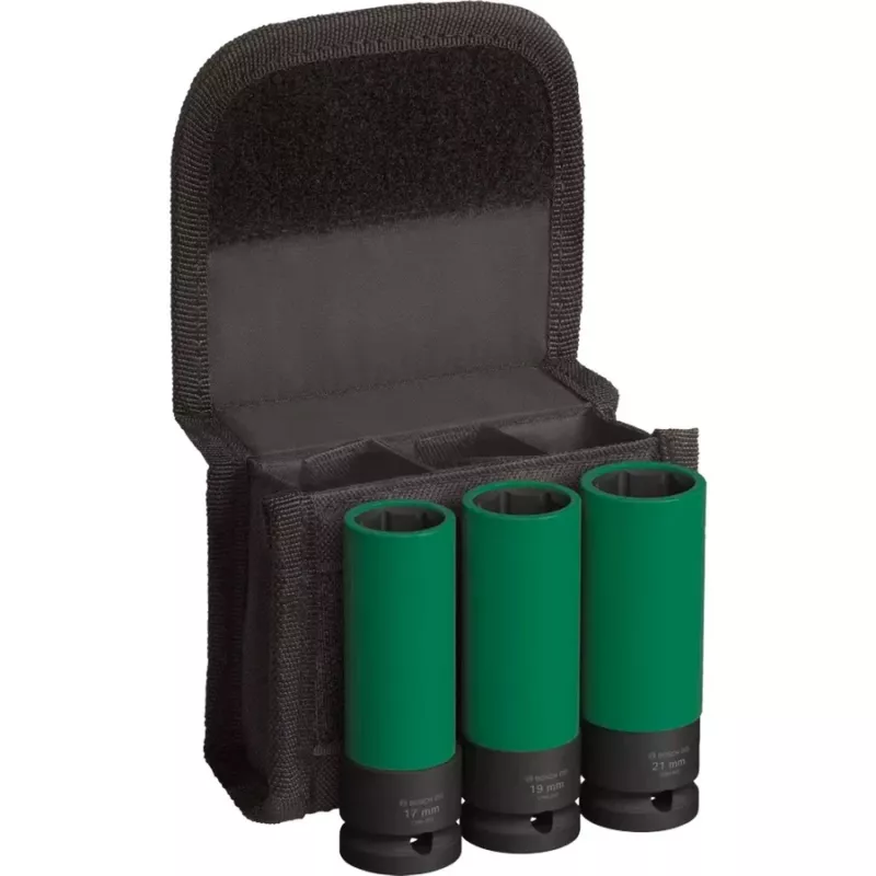 Set de llaves de impacto Bosch PRO 1/2 inch, 3 piezas, vasos profundos con protección de llantas