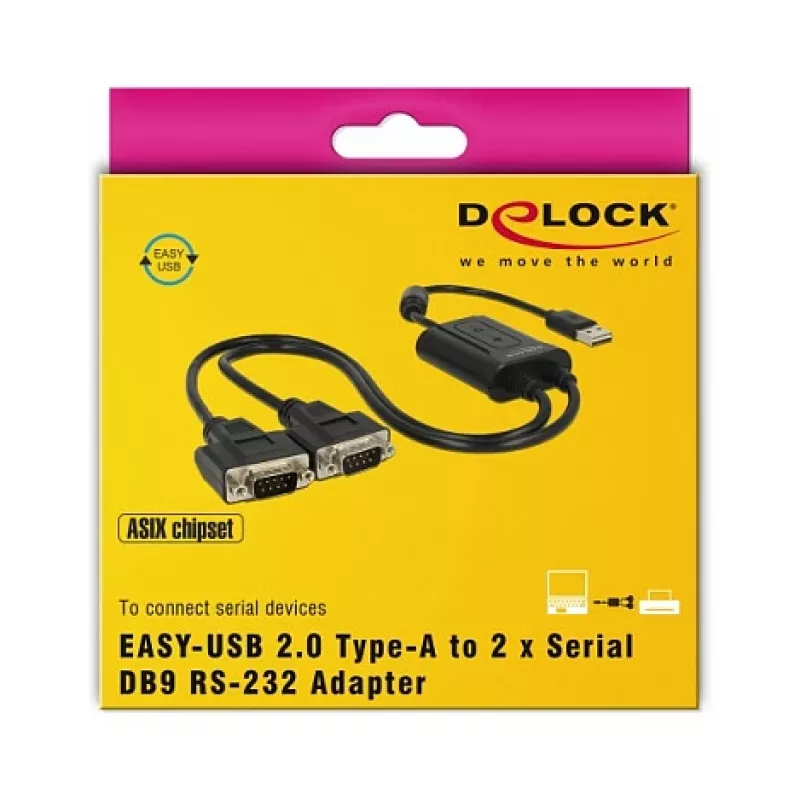 Cable serie DeLOCK 63950 USB 2.0 Type-A 2 x RS-232 DB9 negro 0,6 m