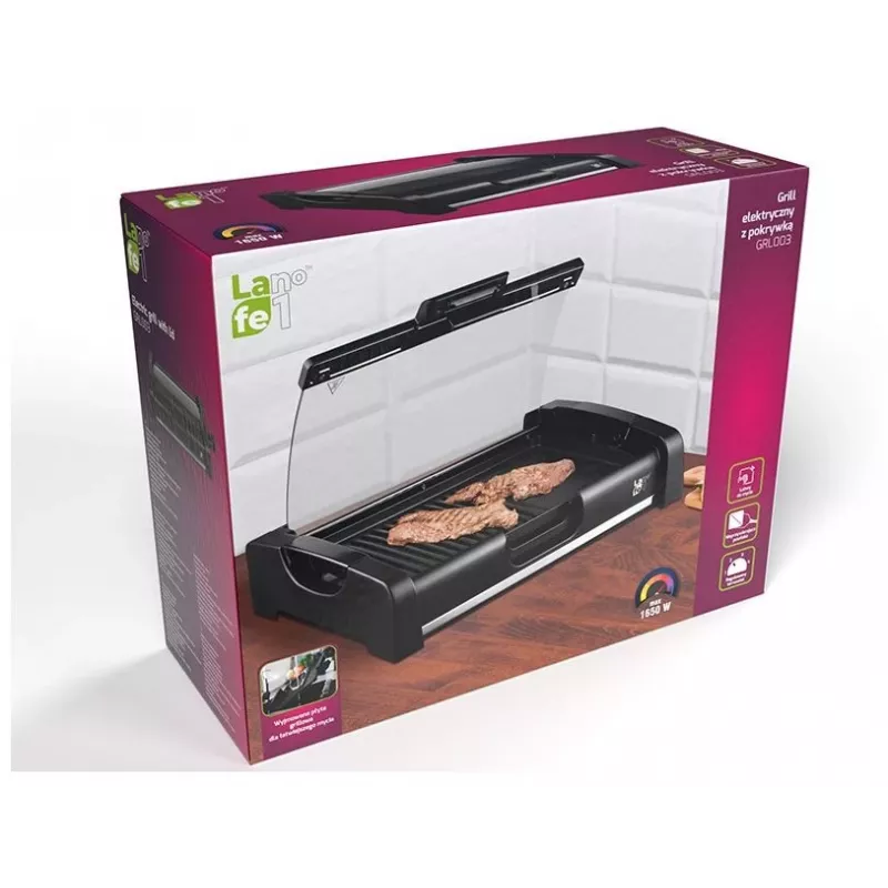Lafe GRL-003 grill eléctrico de contacto con tapa, 1650 W