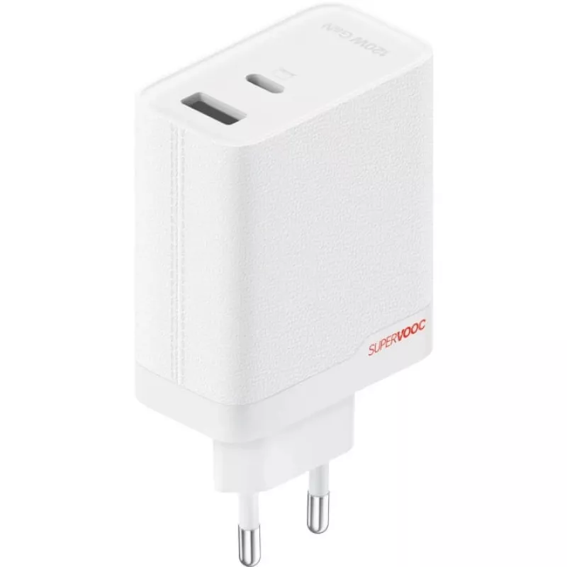 Cargador ONEPLUS SUPERVOOC 120W de doble puerto con cable, 120 W de potencia total, 1x USB-C + 1x USB-A, 100–240 V, 145 g, blanco