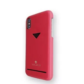 Carcasa trasera con ranura para tarjetas VixFox para iPhone X/XS — rojo rubí, cubierta trasera con compartimento para tarjetas integrado