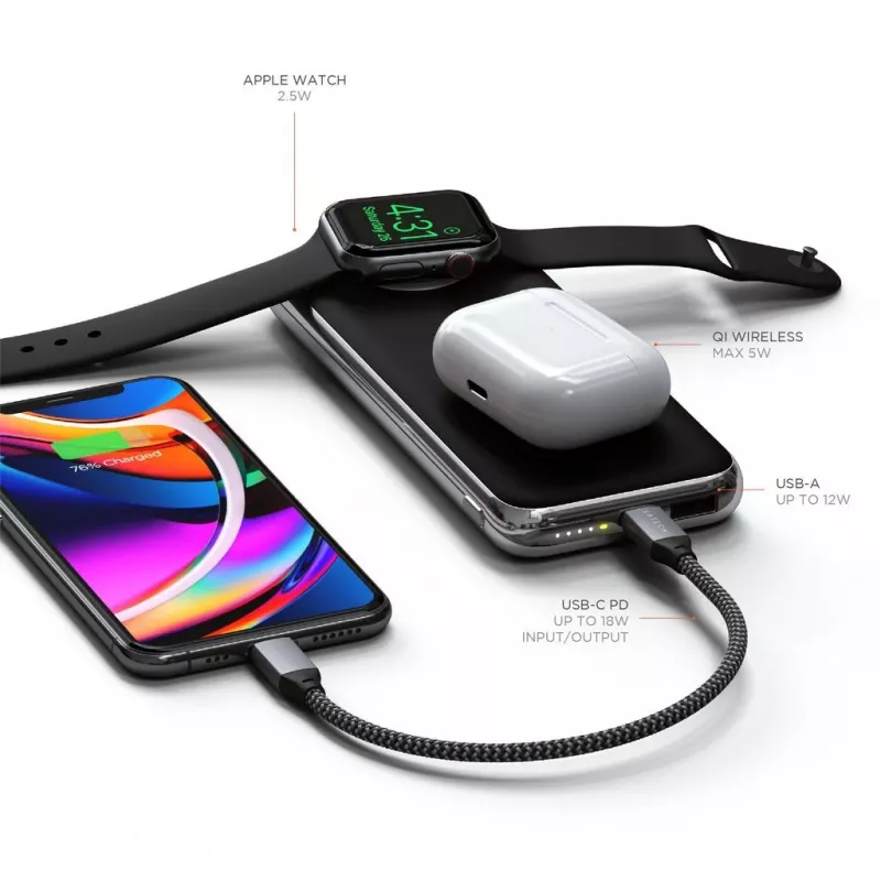 Batería externa inalámbrica Satechi Quatro ST-UC10WPBM, 10000 mAh, negra