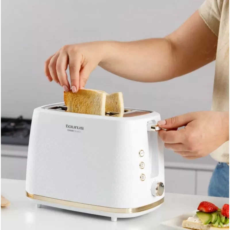 Tostadora Taurus TO800P 2 rebanadas 800 W blanca con control por botones y mando giratorio
