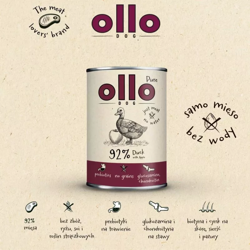 OLLO Pure Duck con manzana - comida húmeda para perros - 400 g