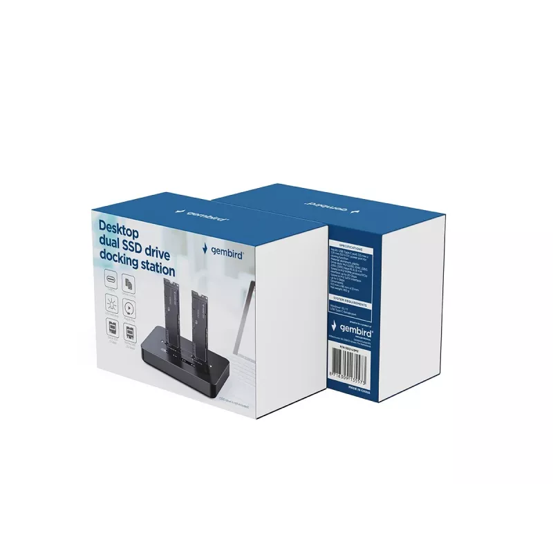 GEMBIRD estación de acoplamiento de doble unidad de sobremesa USB Type-C M.2 NVMe y SATA SSD DD2-U3M2, compatible con M.2 2242, 20 Gbit/s, RTL9210B