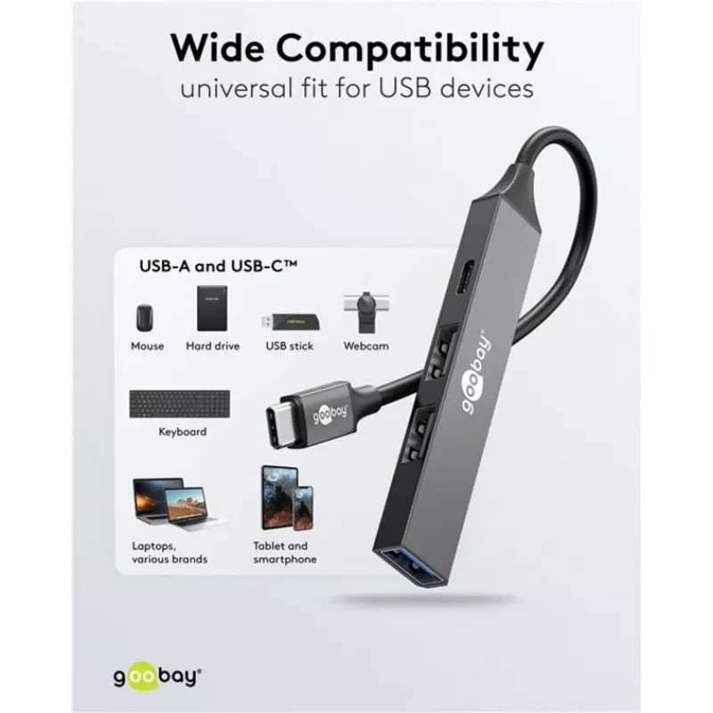Hub USB Goobay Slim de 4 puertos, USB-C™ a USB-C™/USB-A, USB 3.2 (74459)