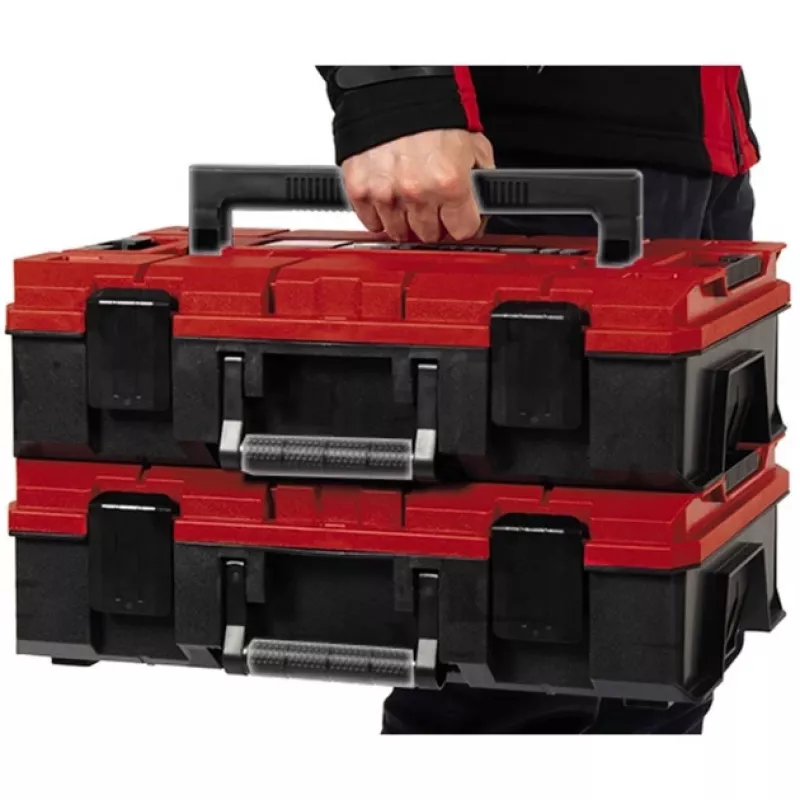 Einhell 4540019 E-Case S-F maletín de sistema con espuma reticulada, resistente a salpicaduras, polipropileno, carga de 25 kg, negro/rojo